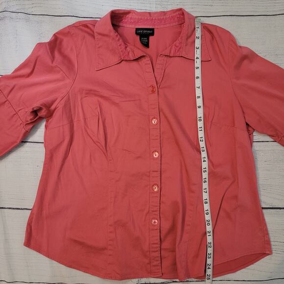 Lane Bryant Size 18/20W 3/4 Sleeve Button Up Front Dart Pink Collared Top Career - Picture 4 of 8